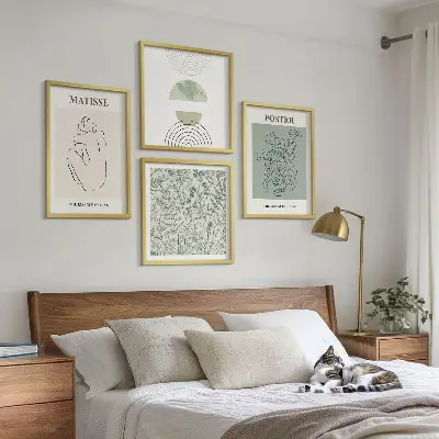 Set od 4 slike u okviru s motivom linija, biljnih uzoraka i minimalizma