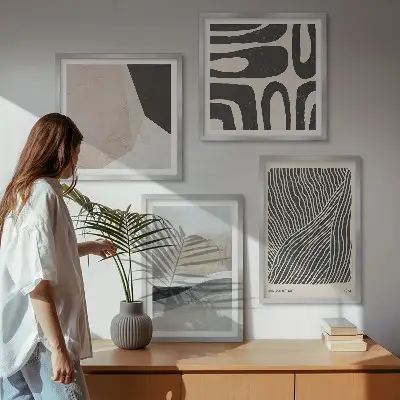 Komplet ukrasnih slika za spavaću sobu s motivom apstraktnih boho uzoraka