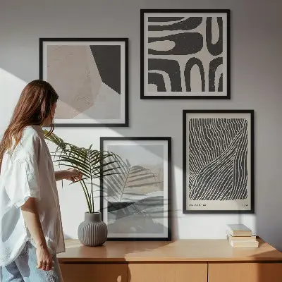 Komplet ukrasnih slika za spavaću sobu s motivom apstraktnih boho uzoraka