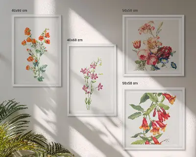 Dekorativni set zidnih slika slike s motivom cvijeća u retro stilu
