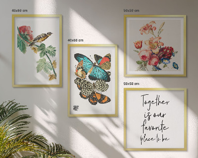 Set 4 slike u okviru Cvijeće leptiri ptica pastel