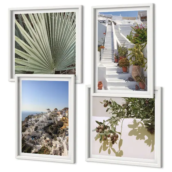 Komplet slika za spavaću sobu bijele stepenice s pogledom na Santorini