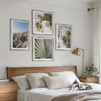 Komplet slika za spavaću sobu bijele stepenice s pogledom na Santorini