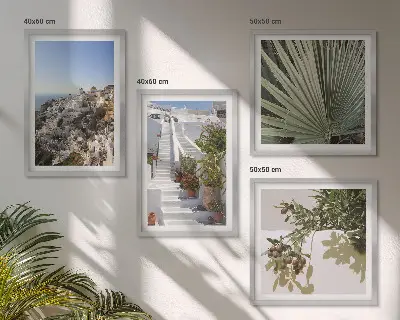 Komplet slika za spavaću sobu bijele stepenice s pogledom na Santorini