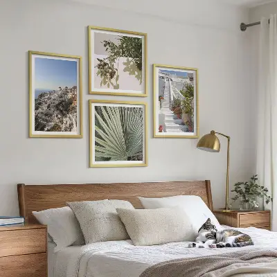 Komplet slika za spavaću sobu bijele stepenice s pogledom na Santorini