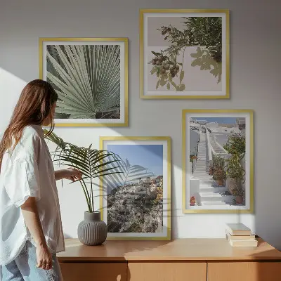 Komplet slika za spavaću sobu bijele stepenice s pogledom na Santorini