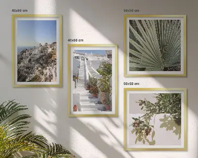 Komplet slika za spavaću sobu bijele stepenice s pogledom na Santorini