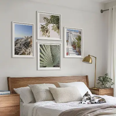 Komplet slika za spavaću sobu bijele stepenice s pogledom na Santorini