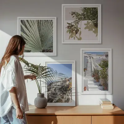 Komplet slika za spavaću sobu bijele stepenice s pogledom na Santorini