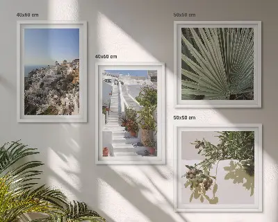 Komplet slika za spavaću sobu bijele stepenice s pogledom na Santorini