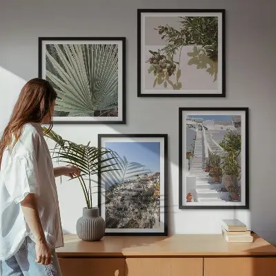 Komplet slika za spavaću sobu bijele stepenice s pogledom na Santorini