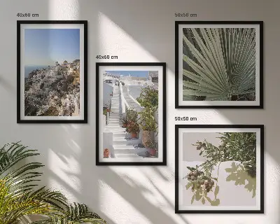 Komplet slika za spavaću sobu bijele stepenice s pogledom na Santorini