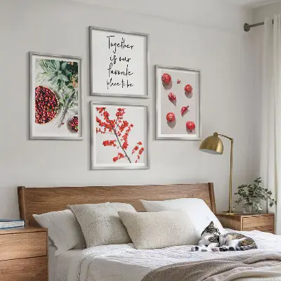 Set 4 slike u okviru minimalistički prikaz crvenih plodova biljaka