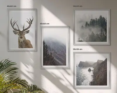Dekorativni komplet zidnih slika planinski krajolik s jelenom u magli
