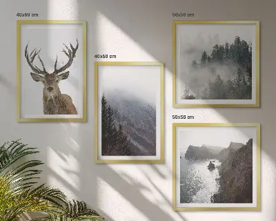 Dekorativni komplet zidnih slika planinski krajolik s jelenom u magli