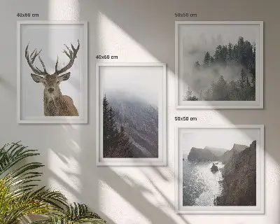 Dekorativni komplet zidnih slika planinski krajolik s jelenom u magli