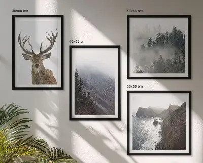 Dekorativni komplet zidnih slika planinski krajolik s jelenom u magli
