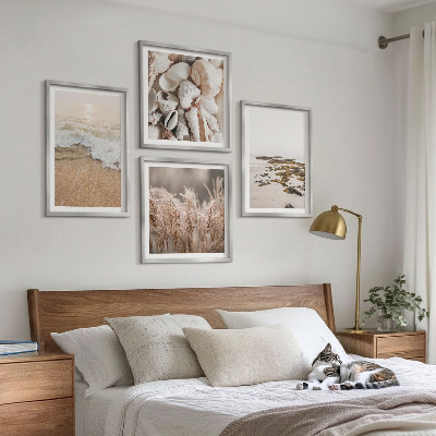 Set 4 slike u okviru Plaža trava valovi kamenje boho