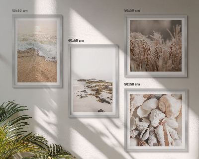 Set 4 slike u okviru Plaža trava valovi kamenje boho