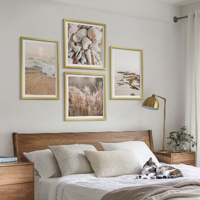 Set 4 slike u okviru Plaža trava valovi kamenje boho