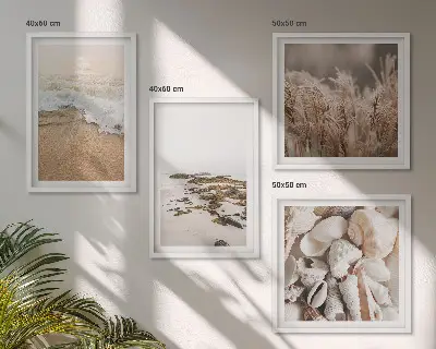 Set od 4 slike u okviru motivi plaže, trave, valova i kamenja u boho stilu