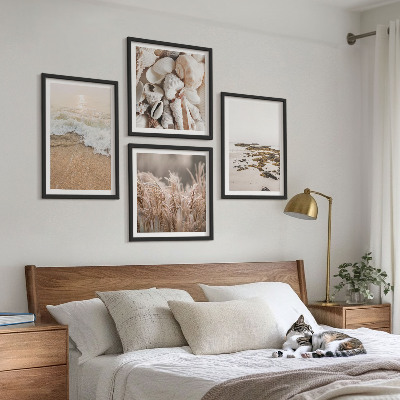 Set 4 slike u okviru Plaža trava valovi kamenje boho