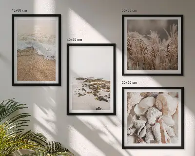Set od 4 slike u okviru motivi plaže, trave, valova i kamenja u boho stilu