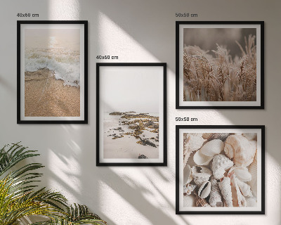 Set 4 slike u okviru Plaža trava valovi kamenje boho