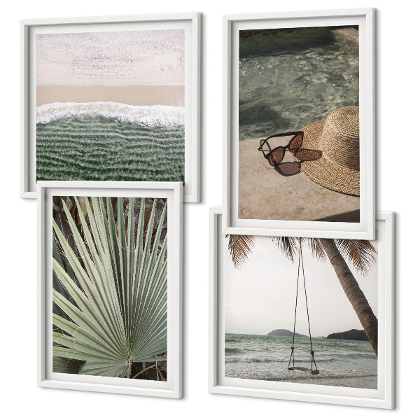 Set 4 slike u okviru Odmor na plaži s ljuljačkom i listovima