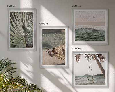Set 4 slike u okviru Odmor na plaži s ljuljačkom i listovima