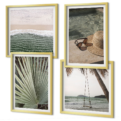 Set 4 slike u okviru Odmor na plaži s ljuljačkom i listovima