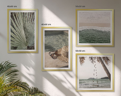 Set 4 slike u okviru Odmor na plaži s ljuljačkom i listovima