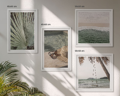Set 4 slike u okviru Odmor na plaži s ljuljačkom i listovima