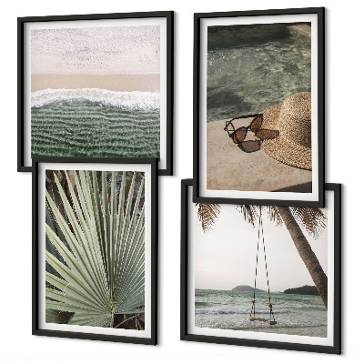 Set 4 slike u okviru Odmor na plaži s ljuljačkom i listovima