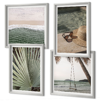 Set 4 slike u okviru Odmor na plaži s ljuljačkom i listovima