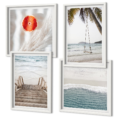 Set 4 slike u okviru Atmosfera drvenih stepenica na plaži