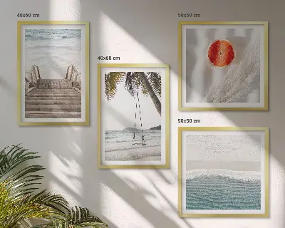 Atmosfera drvenih stepenica na plaži set od 4 slike u okviru