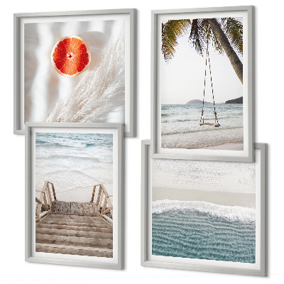 Set 4 slike u okviru Atmosfera drvenih stepenica na plaži