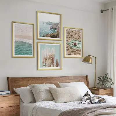 Dekorativni komplet zidnih slika šešir od trave s motivom valova na plaži
