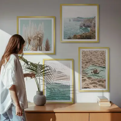 Dekorativni komplet zidnih slika šešir od trave s motivom valova na plaži