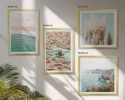 Dekorativni komplet zidnih slika šešir od trave s motivom valova na plaži