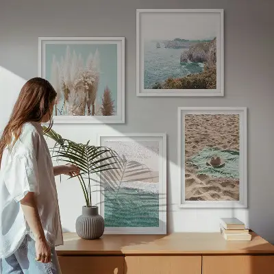 Dekorativni komplet zidnih slika šešir od trave s motivom valova na plaži