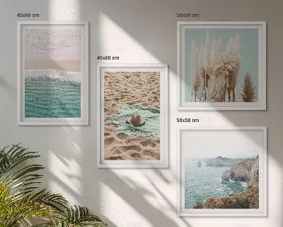 Dekorativni komplet zidnih slika šešir od trave s motivom valova na plaži