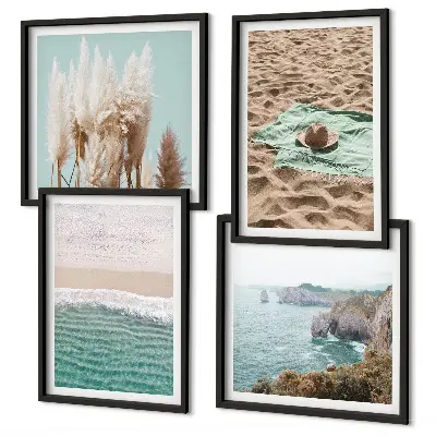 Dekorativni komplet zidnih slika šešir od trave s motivom valova na plaži
