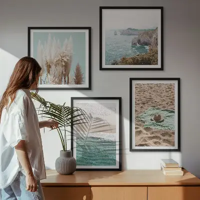 Dekorativni komplet zidnih slika šešir od trave s motivom valova na plaži