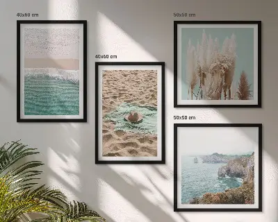 Dekorativni komplet zidnih slika šešir od trave s motivom valova na plaži