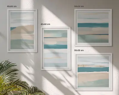 Apstraktni plavi pejzaži set od 4 slike u okviru