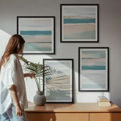 Apstraktni plavi pejzaži set od 4 slike u okviru