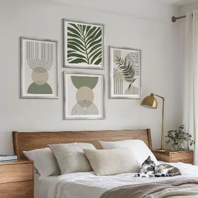 Apstraktne slike lišća u boho stilu set od 4 slike u okviru