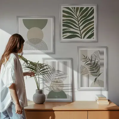 Apstraktne slike lišća u boho stilu set od 4 slike u okviru